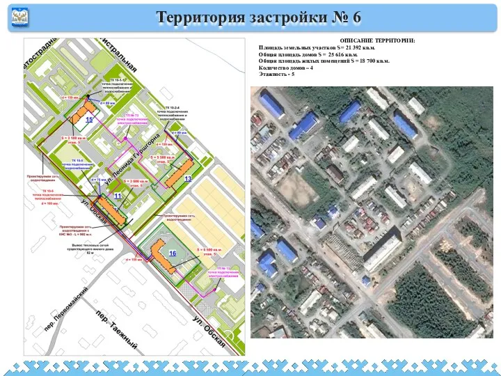 Территория застройки № 6 ОПИСАНИЕ ТЕРРИТОРИИ: Площадь земельных участков S = 21 392