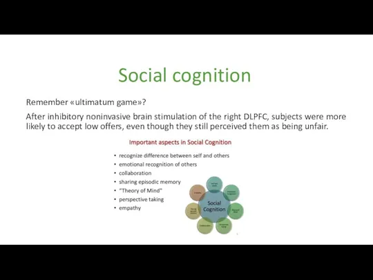 Social cognition Remember «ultimatum game»? After inhibitory noninvasive brain stimulation