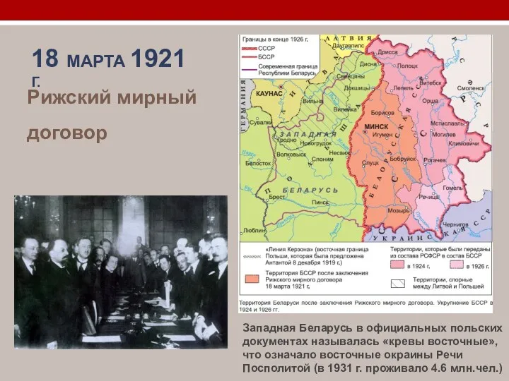 18 МАРТА 1921 Г. Рижский мирный договор Западная Беларусь в