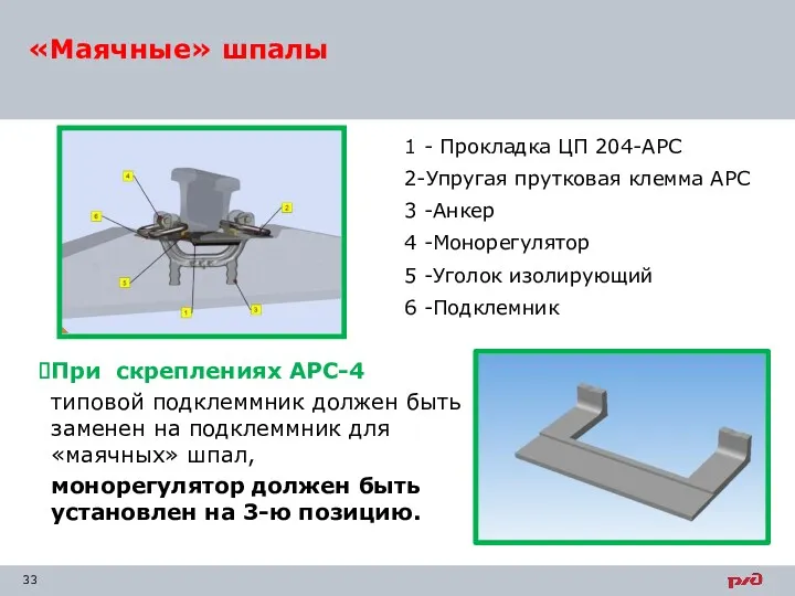 При скреплениях АРС-4 типовой подклеммник должен быть заменен на подклеммник