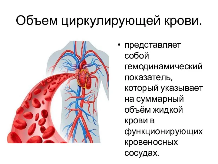 Объем циркулирующей крови. представляет собой гемодинамический показатель, который указывает на