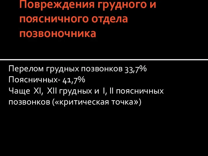 Повреждения грудного и поясничного отдела позвоночника Перелом грудных позвонков 33,7%