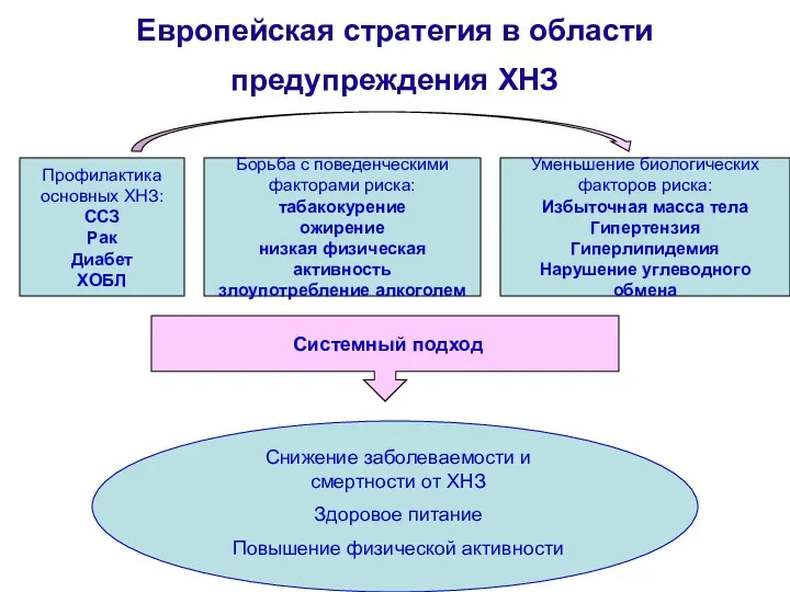 Европейская стратегия в области предупреждения ХНЗ Профилактика основных ХНЗ: ССЗ