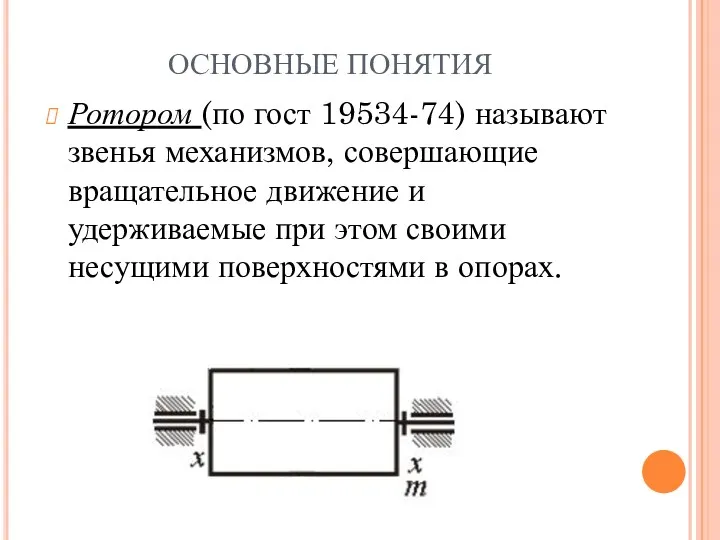 ОСНОВНЫЕ ПОНЯТИЯ Ротором (по гост 19534-74) называют звенья механизмов, совершающие