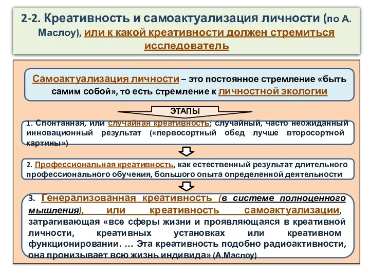 2-2. Креативность и самоактуализация личности (по А.Маслоу), или к какой креативности должен стремиться