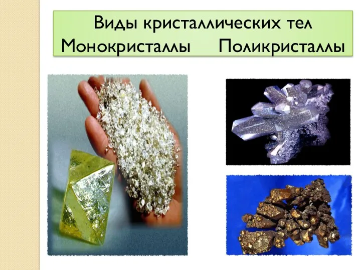 Виды кристаллических тел Монокристаллы Поликристаллы