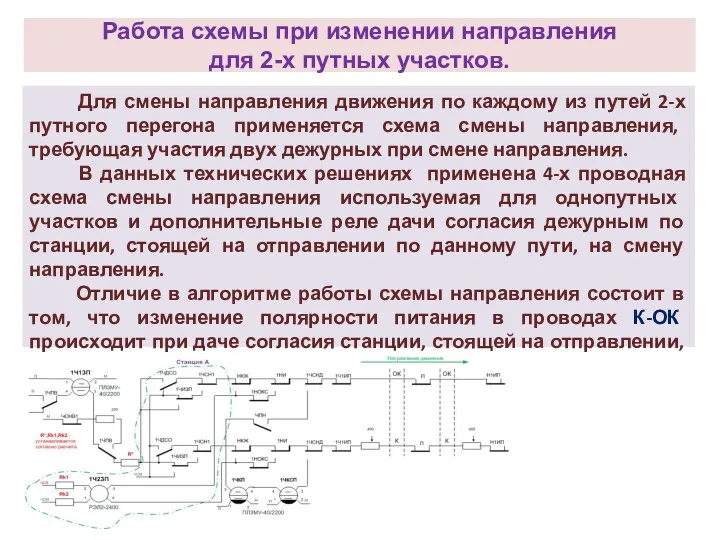 Работа схемы при изменении направления для 2-х путных участков. Для