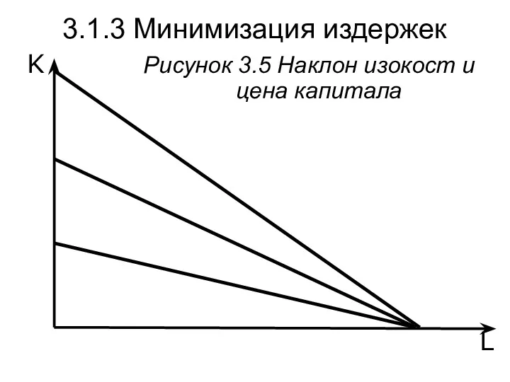 L K Рисунок 3.5 Наклон изокост и цена капитала 3.1.3 Минимизация издержек