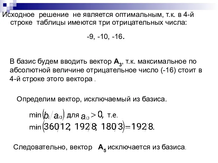 Исходное решение не является оптимальным, т.к. в 4-й строке таблицы