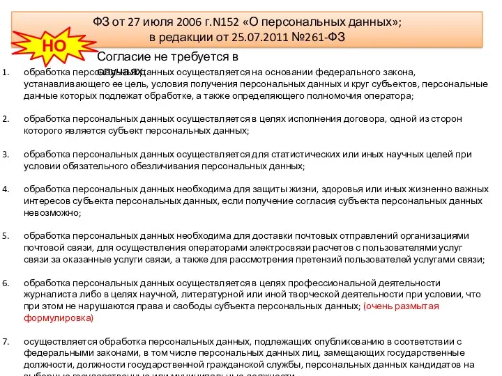 ФЗ от 27 июля 2006 г.N152 «О персональных данных»; в