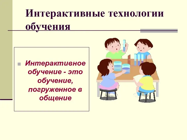 Интерактивные технологии обучения Интерактивное обучение - это обучение, погруженное в общение