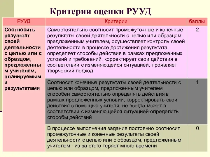 Критерии оценки РУУД