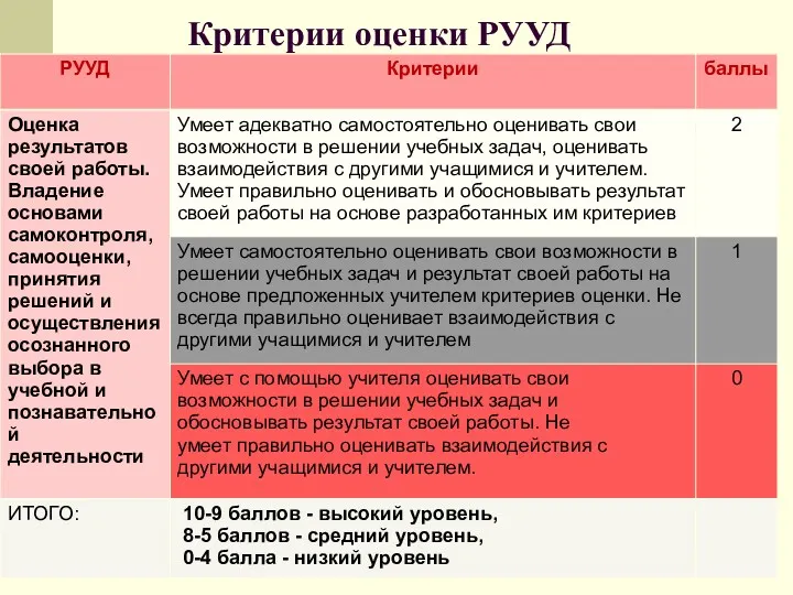 Критерии оценки РУУД