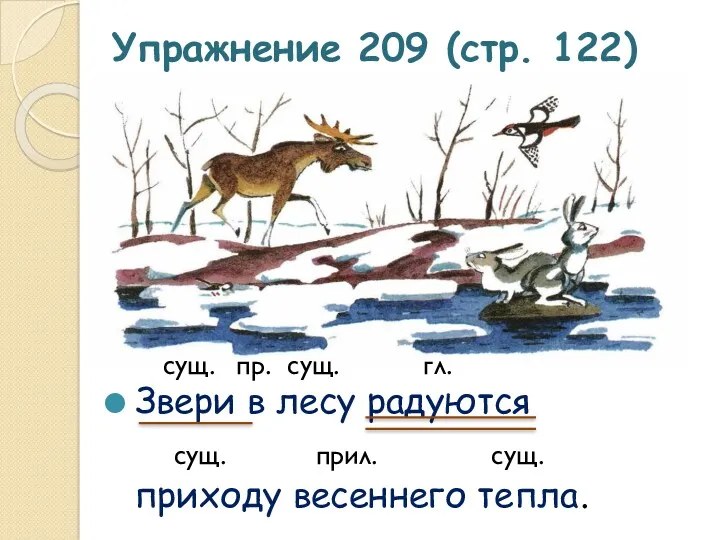 Упражнение 209 (стр. 122) Звери в лесу радуются приходу весеннего