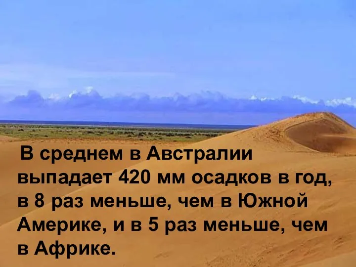 В среднем в Австралии выпадает 420 мм осадков в год,