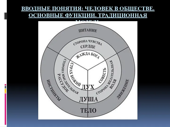 ВВОДНЫЕ ПОНЯТИЯ: ЧЕЛОВЕК В ОБЩЕСТВЕ. ОСНОВНЫЕ ФУНКЦИИ. ТРАДИЦИОННАЯ МОДЕЛЬ