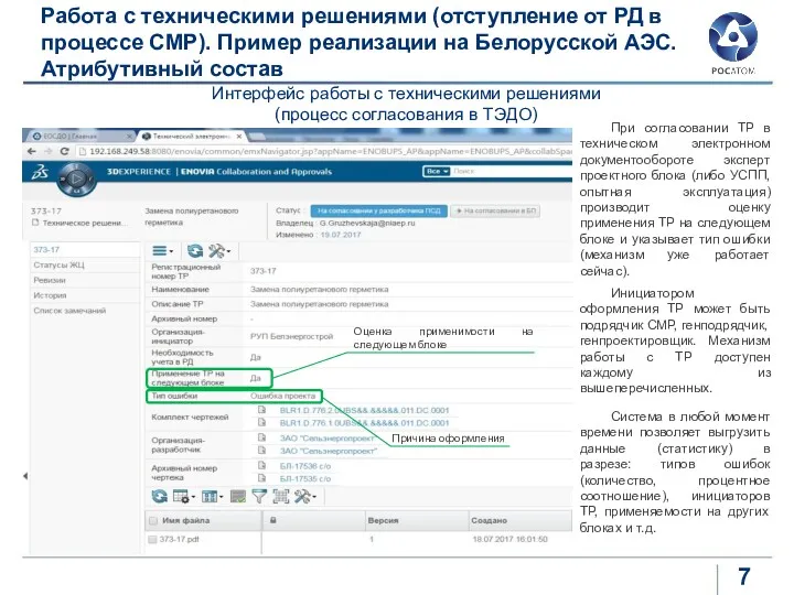 Работа с техническими решениями (отступление от РД в процессе СМР). Пример реализации на