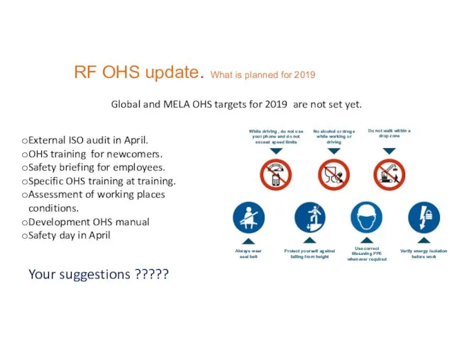 RF OHS update. What is planned for 2019 External ISO