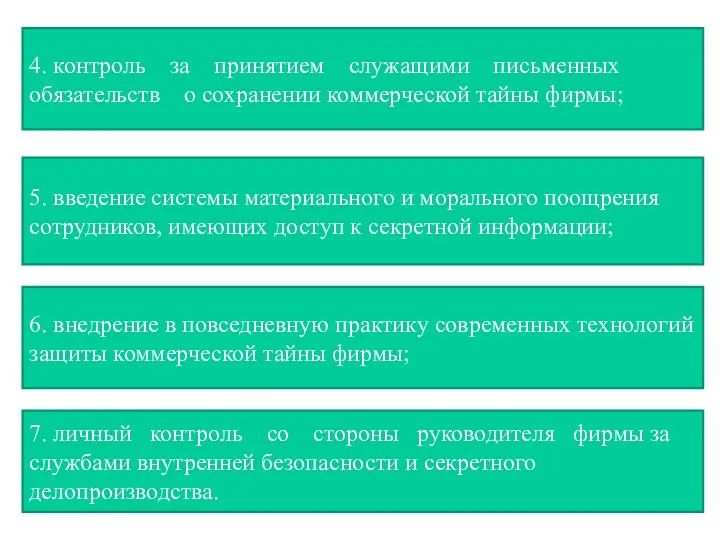 4. контроль за принятием служащими письменных обязательств о сохранении коммерческой