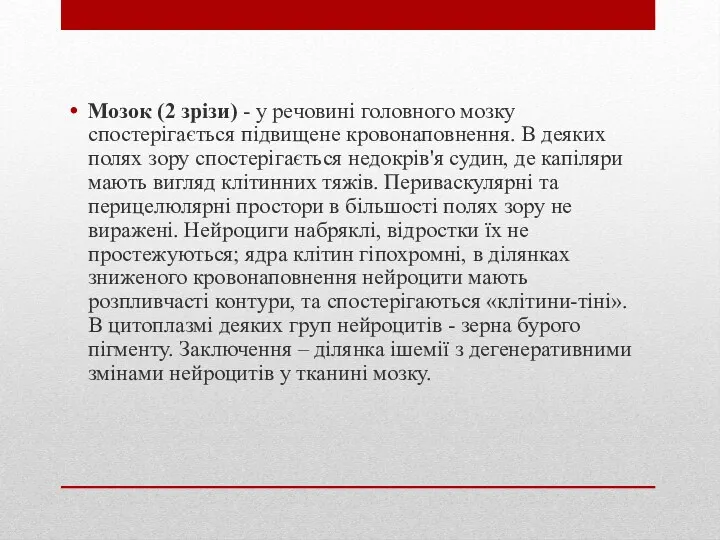 Мозок (2 зрізи) - у речовині головного мозку спостерігається підвищене