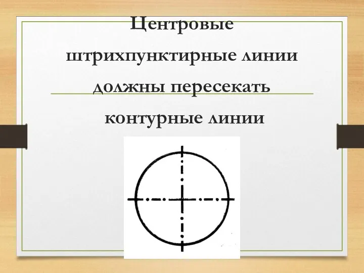 Центровые штрихпунктирные линии должны пересекать контурные линии