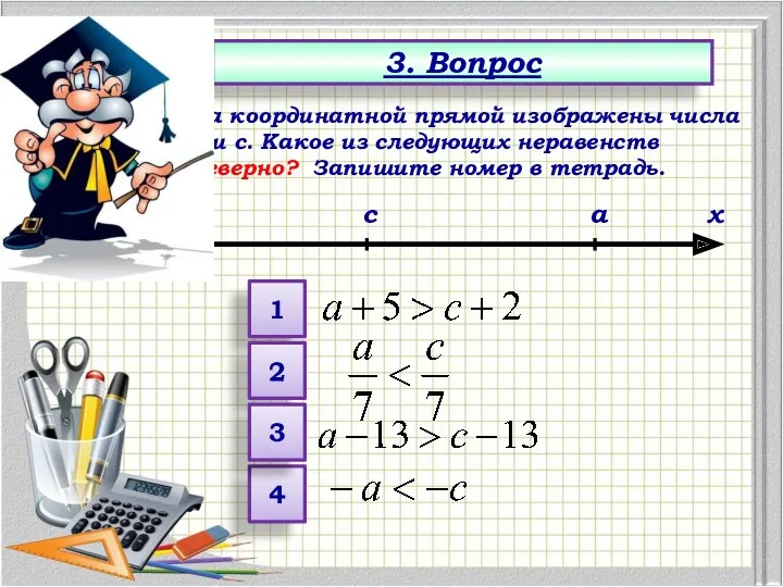 1 2 4 3 с a х На координатной прямой