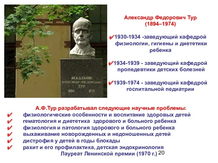 Александр Федорович Тур (1894–1974) 1930-1934 -заведующий кафедрой физиологии, гигиены и