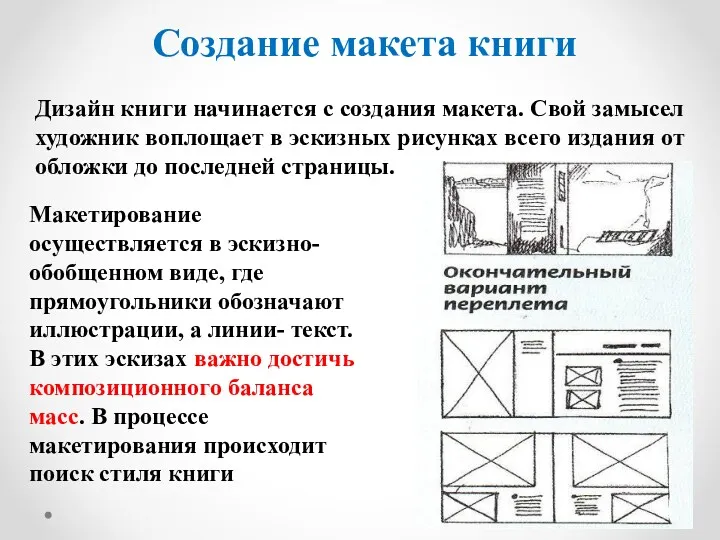 Дизайн книги начинается с создания макета. Свой замысел художник воплощает