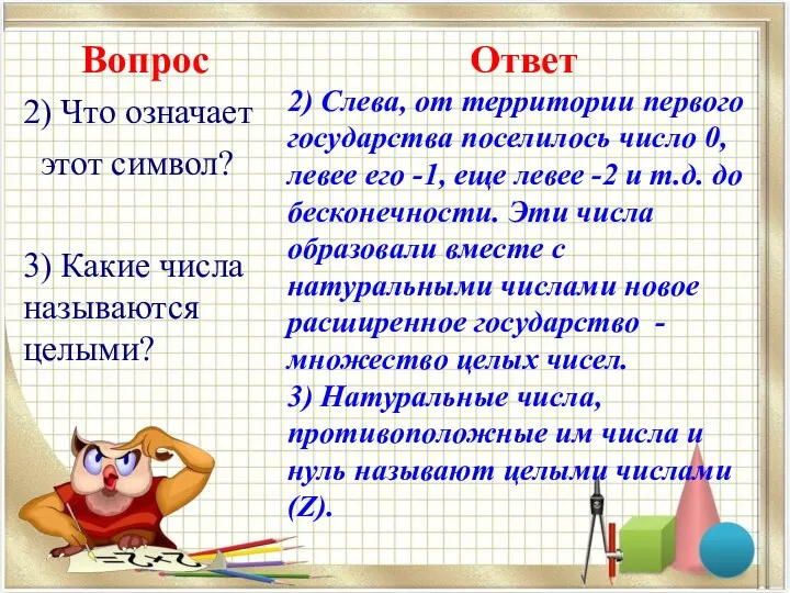 Вопрос Ответ 2) Что означает этот символ? 3) Какие числа