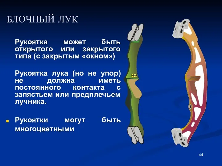 БЛОЧНЫЙ ЛУК Рукоятка может быть открытого или закрытого типа (с