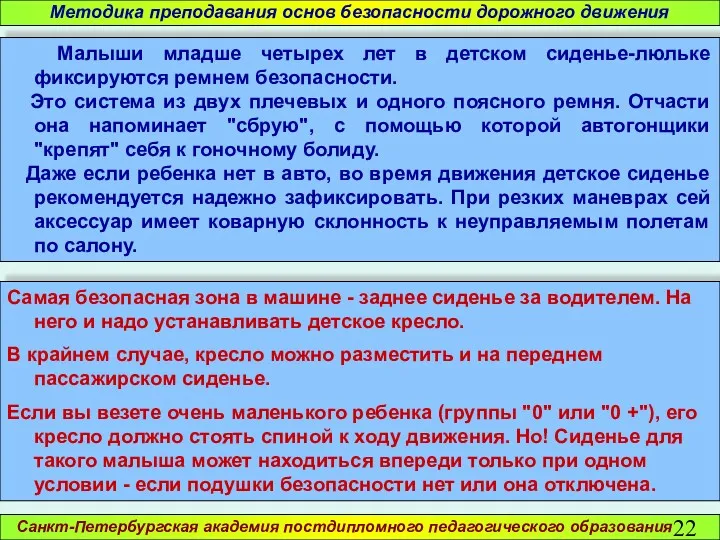 Санкт-Петербургская академия постдипломного педагогического образования Методика преподавания основ безопасности дорожного