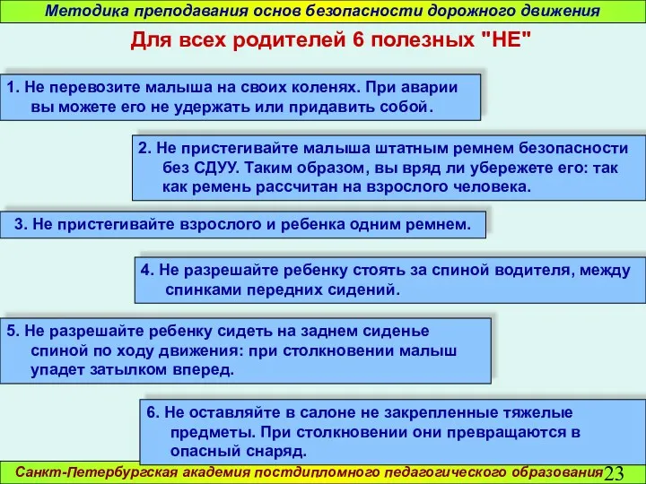 Санкт-Петербургская академия постдипломного педагогического образования Методика преподавания основ безопасности дорожного