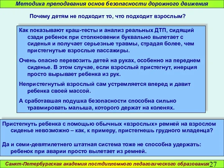 Санкт-Петербургская академия постдипломного педагогического образования Методика преподавания основ безопасности дорожного