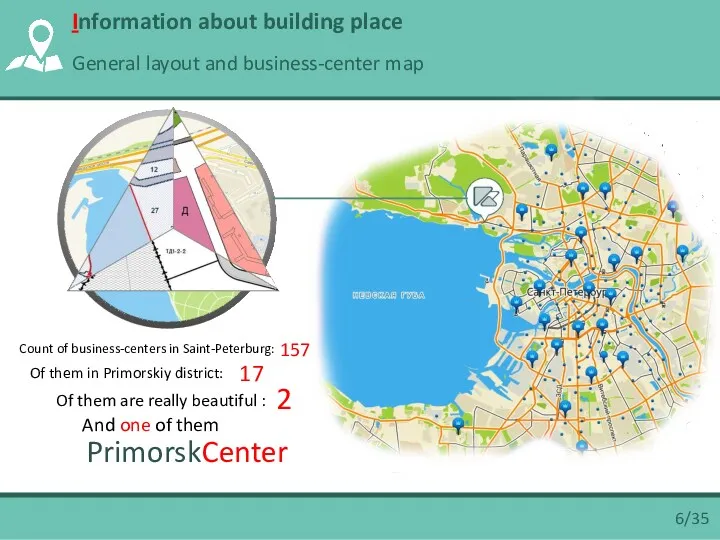Count of business-centers in Saint-Peterburg: 157 Of them in Primorskiy district: 17 Of