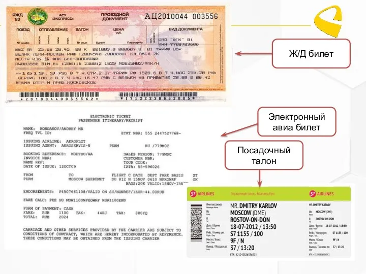 Ж/Д билет Электронный авиа билет Посадочный талон