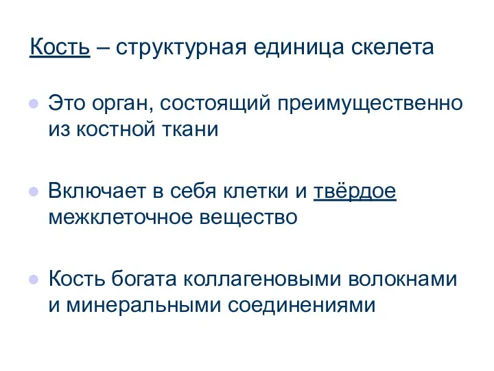 Кость – структурная единица скелета Это орган, состоящий преимущественно из