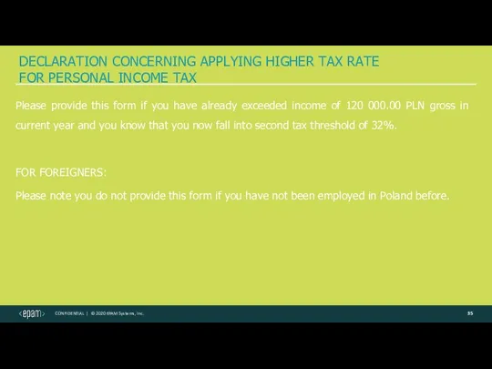 DECLARATION CONCERNING APPLYING HIGHER TAX RATE FOR PERSONAL INCOME TAX