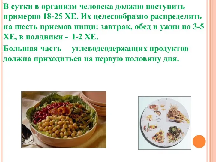 В сутки в организм человека должно поступить примерно 18-25 ХЕ.