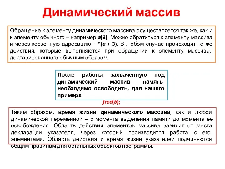 Динамический массив Обращение к элементу динамического массива осуществляется так же,