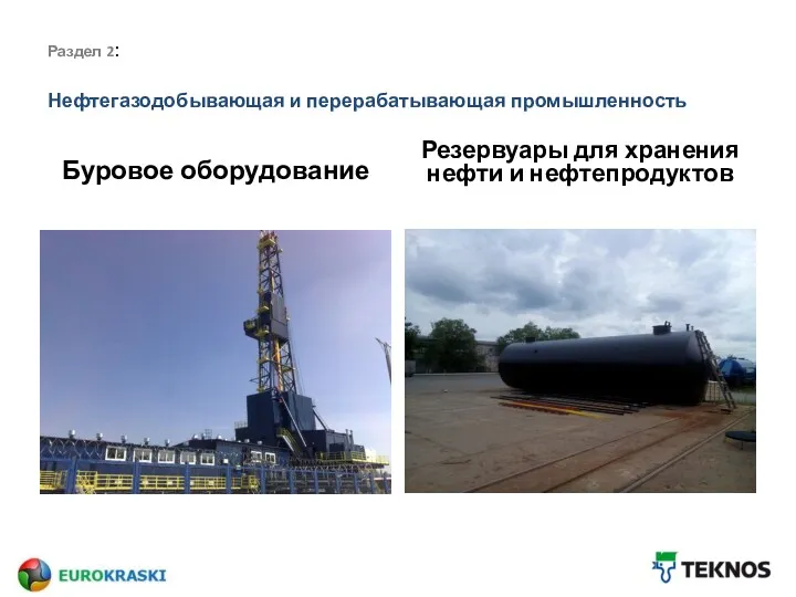 Раздел 2: Нефтегазодобывающая и перерабатывающая промышленность Буровое оборудование Резервуары для хранения нефти и нефтепродуктов