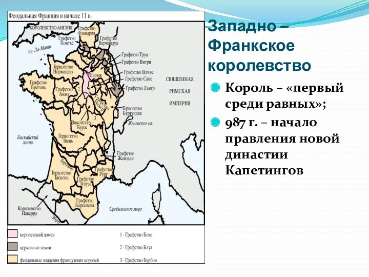 Западно – Франкское королевство Король – «первый среди равных»; 987