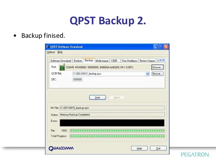 QPST Backup 2. Backup finised.
