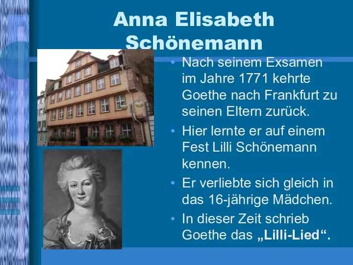 Anna Elisabeth Schönemann Nach seinem Exsamen im Jahre 1771 kehrte