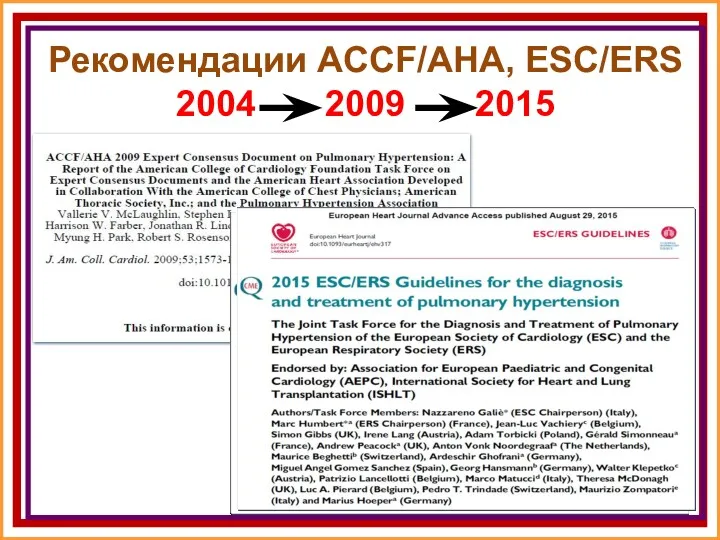 Рекомендации AССF/AHA, ESC/ERS 2004 2009 2015