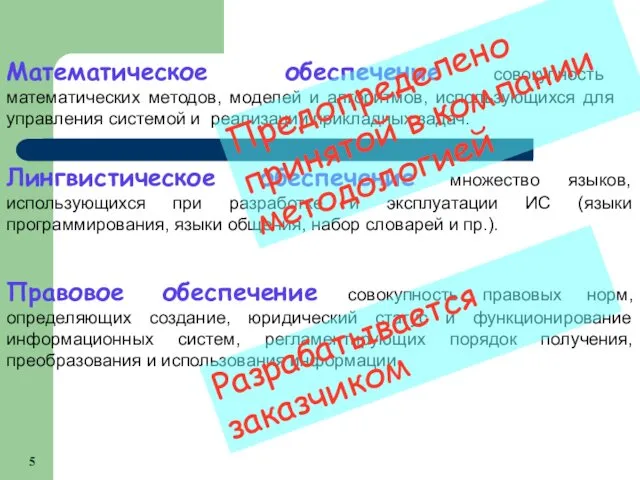 Математическое обеспечение совокупность математических методов, моделей и алгоритмов, использующихся для