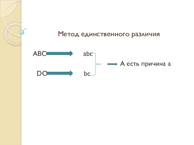 Метод единственного различия АВС abc А есть причина а DC bc