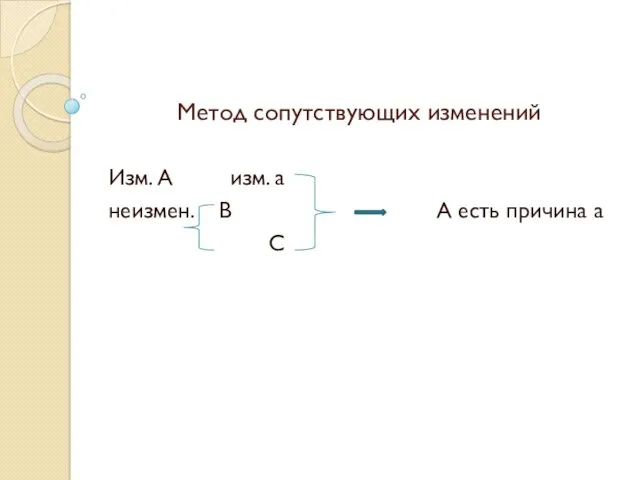 Метод сопутствующих изменений Изм. А изм. a неизмен. В А есть причина а С