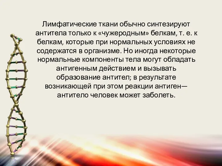 Лимфатические ткани обычно синтезируют антитела только к «чужеродным» белкам, т.