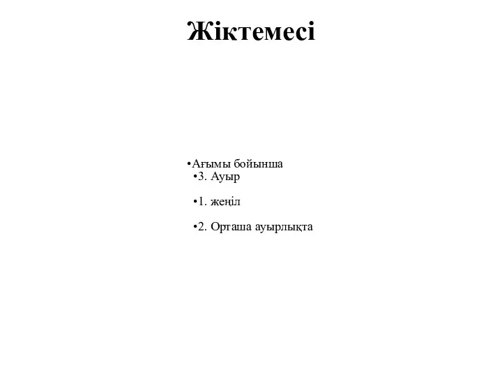 Жіктемесі Ағымы бойынша 3. Ауыр 1. жеңіл 2. Орташа ауырлықта