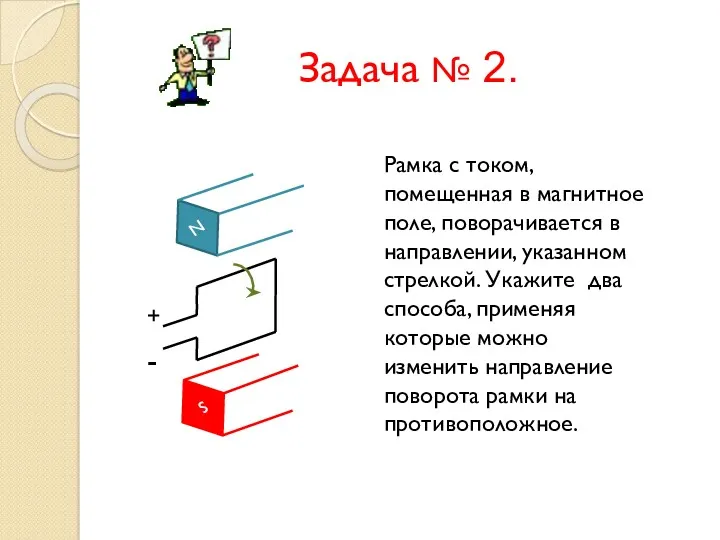 Задача № 2. N S + - Рамка с током,